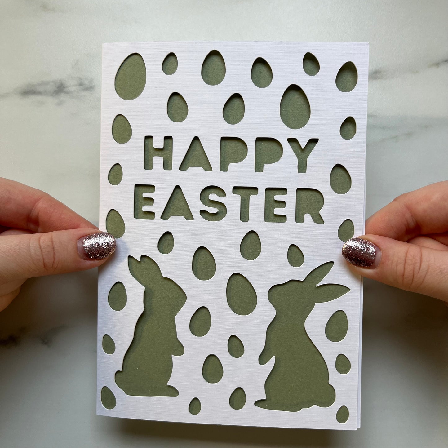 Easter Bunny & Eggs Papercut Card