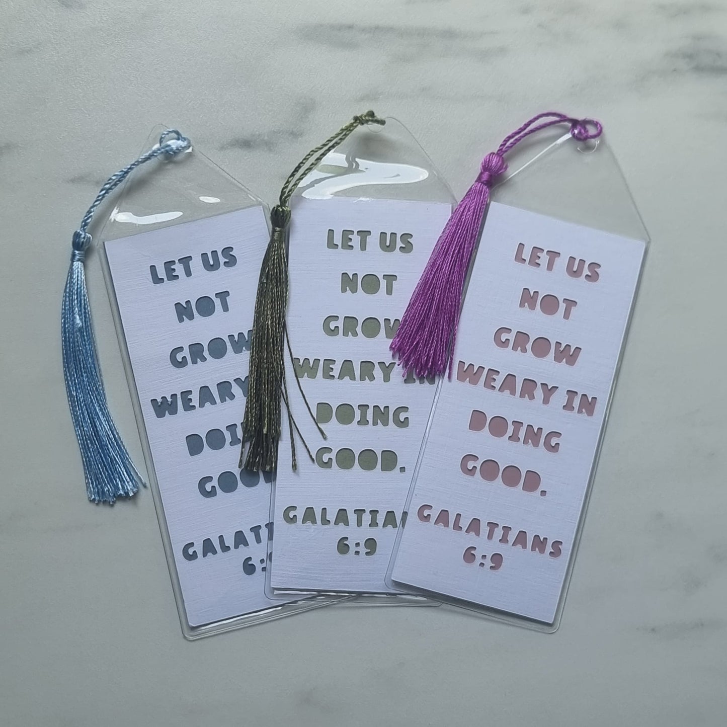 Bible Bookmark | Let us not grow weary in doing good. | Galatians 6:9