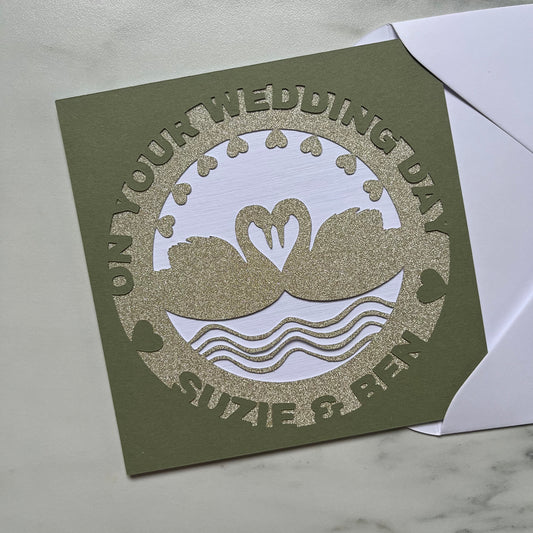 Luxury Personalised Swans Wedding Card