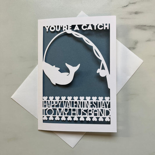 Valentines Fishing Personalised Papercut Cards