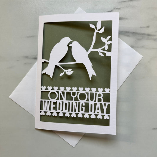 Wedding Day Love Birds Papercut Card