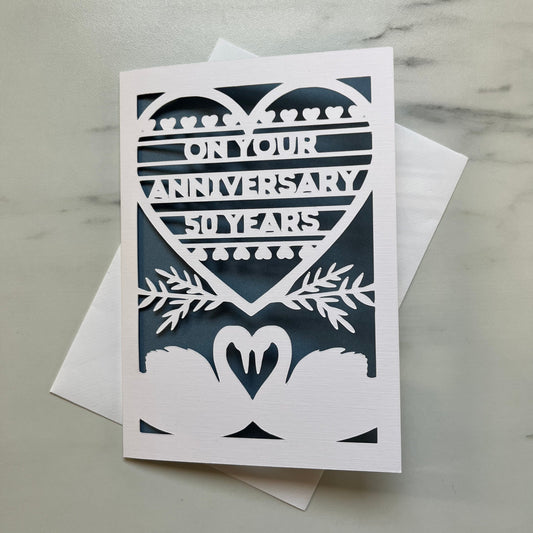 Anniversary Swans Personalised Papercut Card