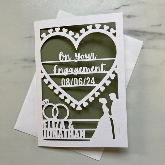 Engagement Heart Personalised Papercut Card