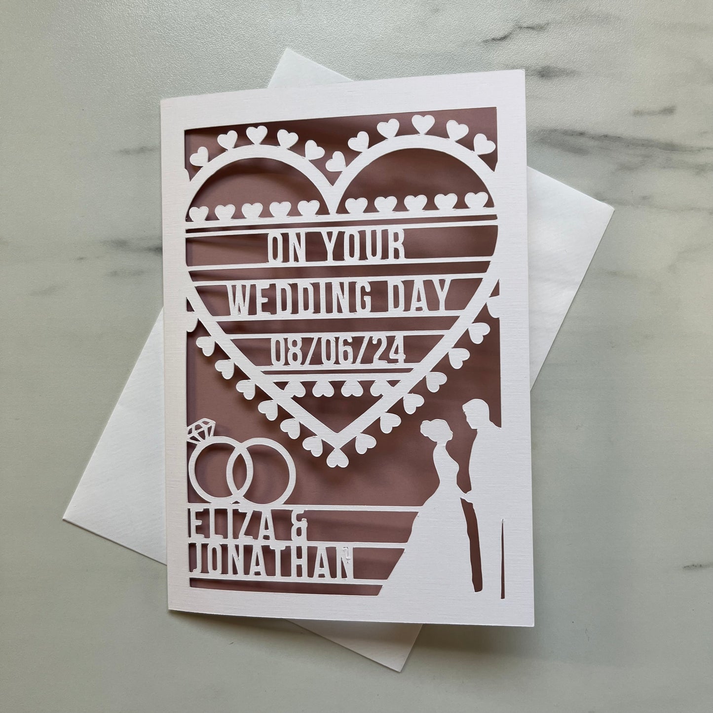 Wedding Day Heart Personalised Papercut Card