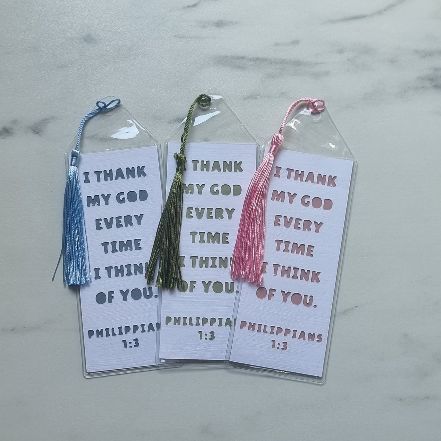 Bible Bookmark | I thank my God every time I think of you. | Philippians 1:3
