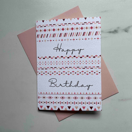 Happy Birthday Pink Geometric Printed Card